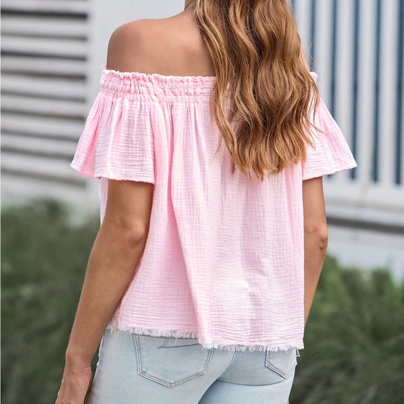 Off-Shoulder Short Sleeve Blouse Soft Cotton - Picture 9 of 13